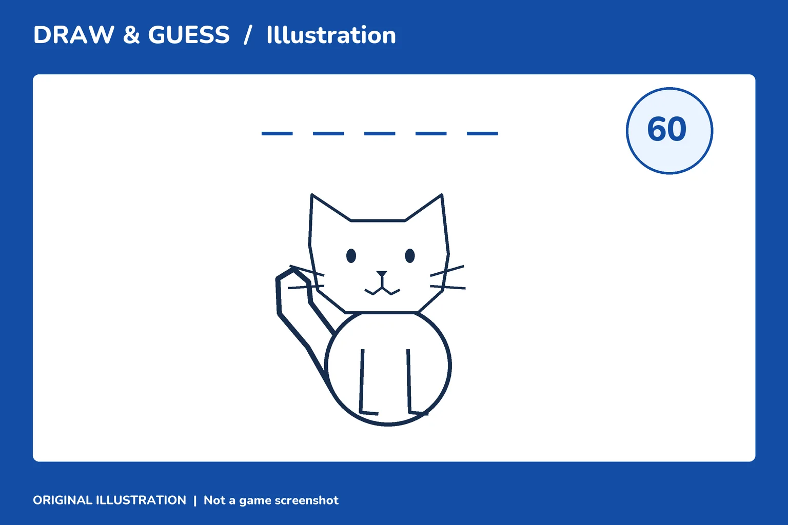 Illustrative drawing-game scene with a cat, timer, and blank word; not a game screenshot